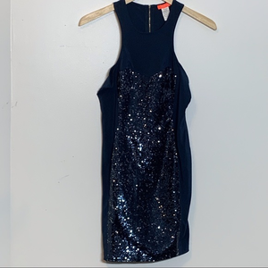 EUC Banjul Navy and Silver Sequin Zip Back‎ Dress